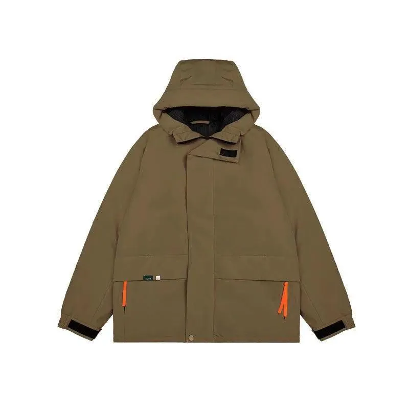 Khaki Green Street Windproof Hooded Cotton Jacket