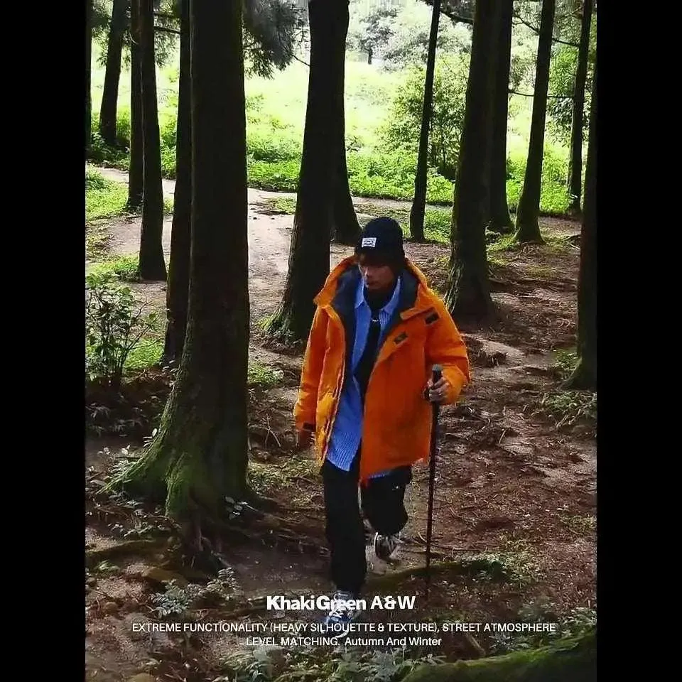 Khaki Green Street Windproof Hooded Cotton Jacket
