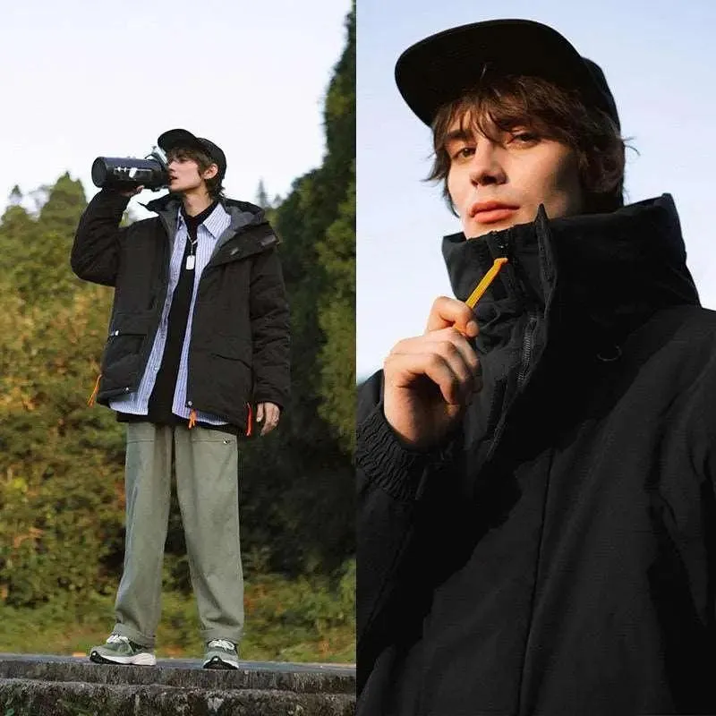 Khaki Green Street Windproof Hooded Cotton Jacket