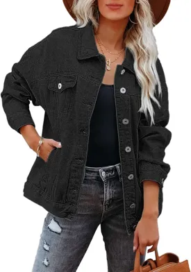 LifeShe Women's Oversized Denim Jacket Boyfriend Distressed Trucker Jean Jacket Coat