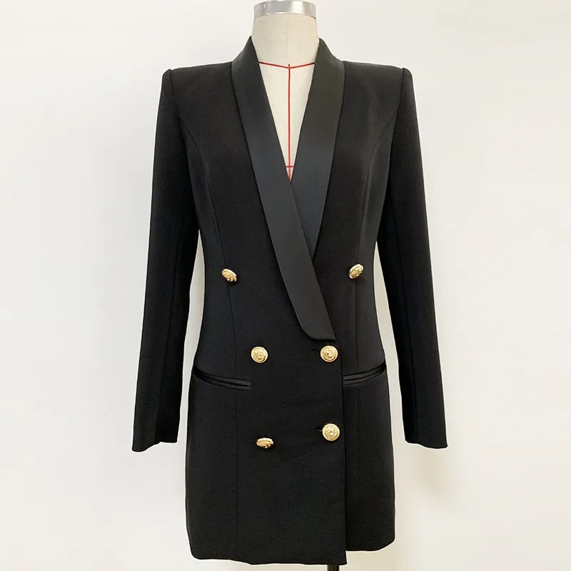 Lion Buttons Slim Fit Shawl Collar Blazer Jacket with Double Breasted Closure