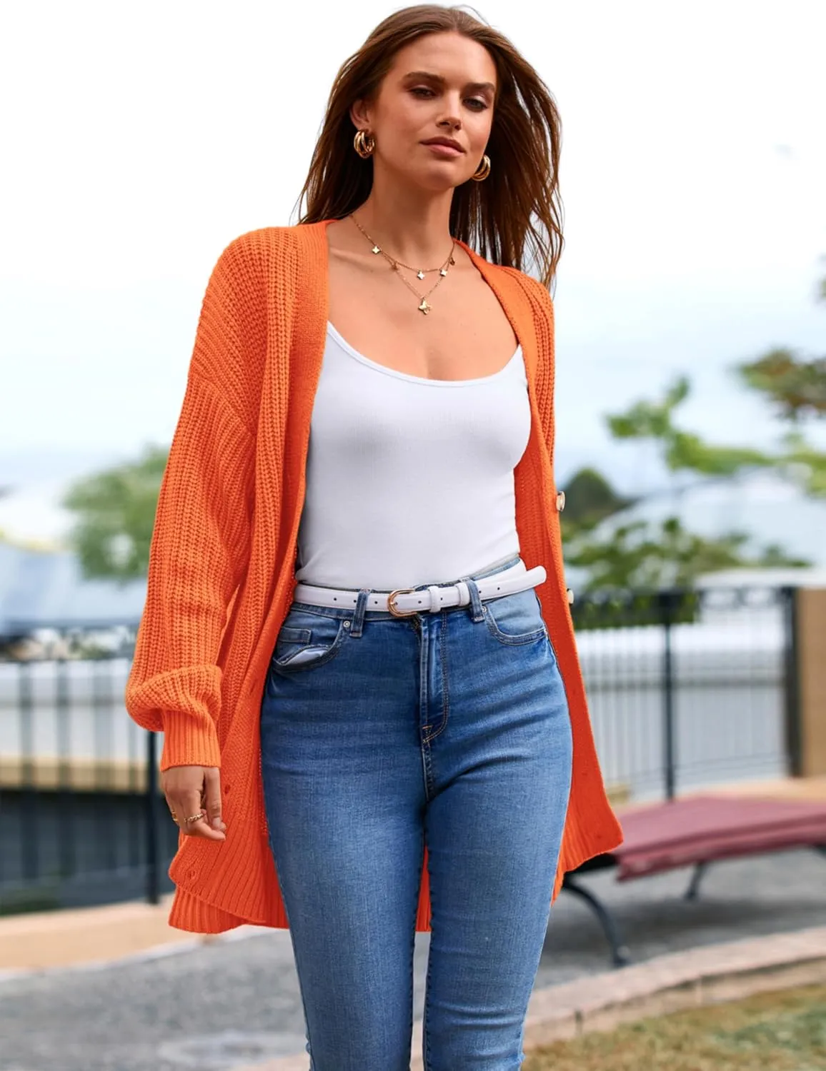 MASCOMODA Women's Long Sleeve Oversized Cable Knit Sweater Cardigan 2024 Fall Open Front Button Down Chunky Knit Outwear Coat