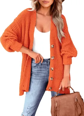 MASCOMODA Women's Long Sleeve Oversized Cable Knit Sweater Cardigan 2024 Fall Open Front Button Down Chunky Knit Outwear Coat