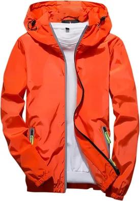 Men Lightweight Waterproof Jackets,Mens Windbreaker with Hood Outdoor Raincoat for Hiking Running Travel Zip Hoodies