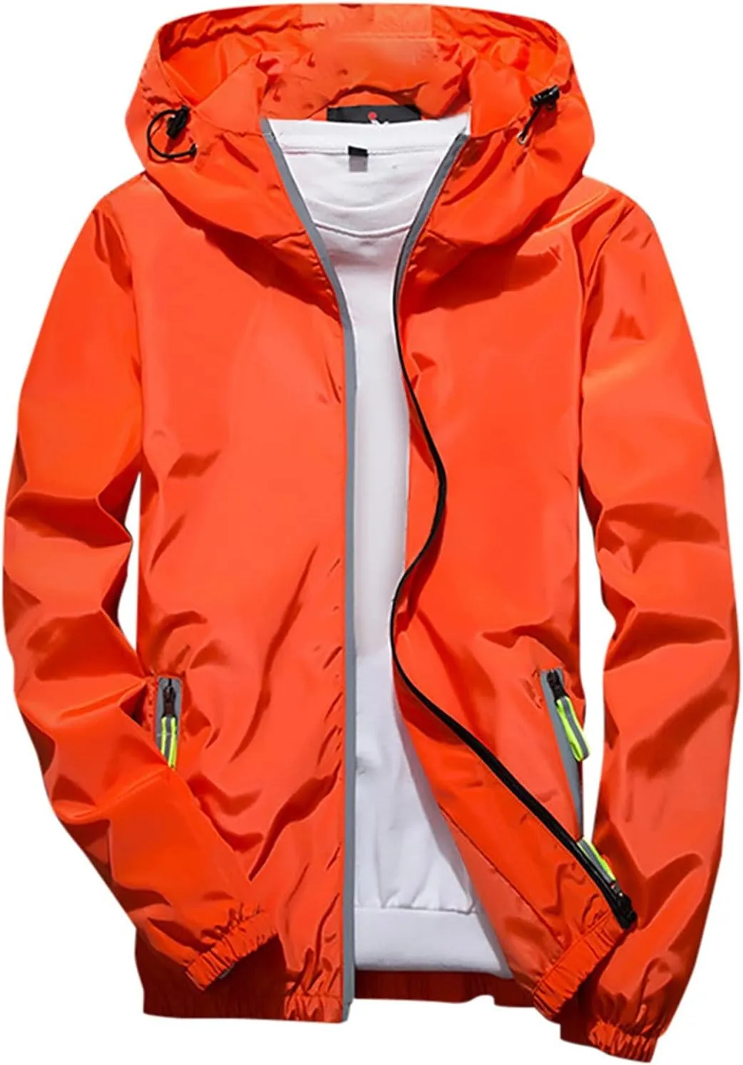 Men Lightweight Waterproof Jackets,Mens Windbreaker with Hood Outdoor Raincoat for Hiking Running Travel Zip Hoodies