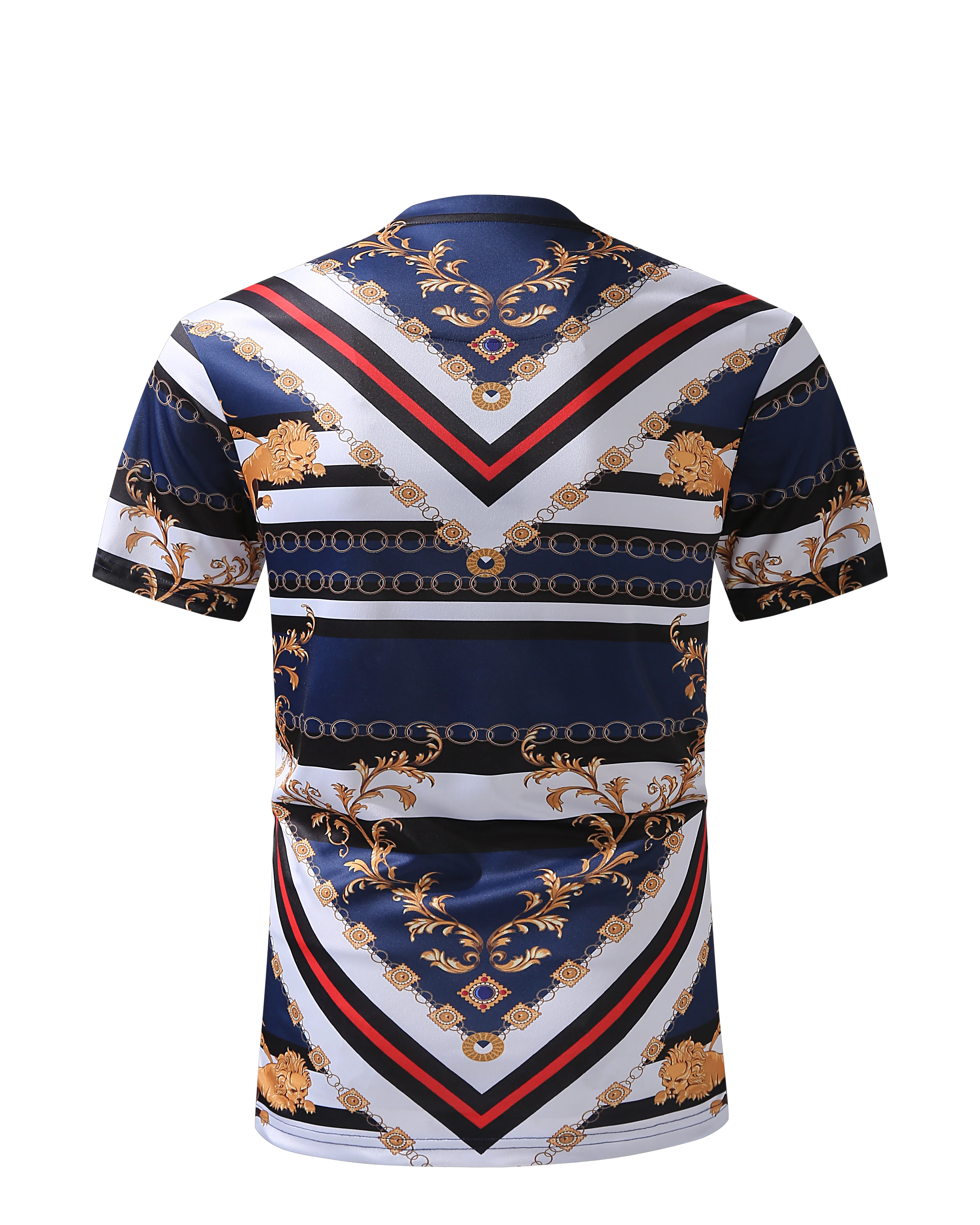 Men PREMIERE SLIM FIT Short Sleeve T SHIRT NAVY BLUE GOLD LION PRINT Designer Shirt