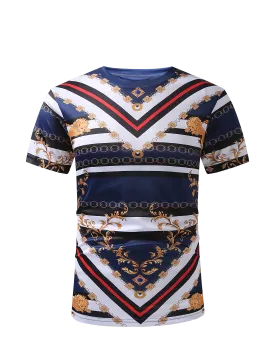 Men PREMIERE SLIM FIT Short Sleeve T SHIRT NAVY BLUE GOLD LION PRINT Designer Shirt
