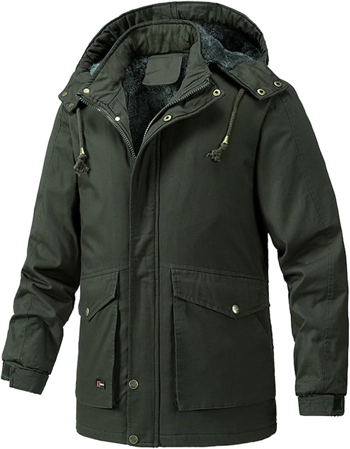 Men's Cargo Jacket 2023 Winter Warm Coats Fleece Lined Jackets with Removable Hood Ski Snow Mountain Windproof Overcoat