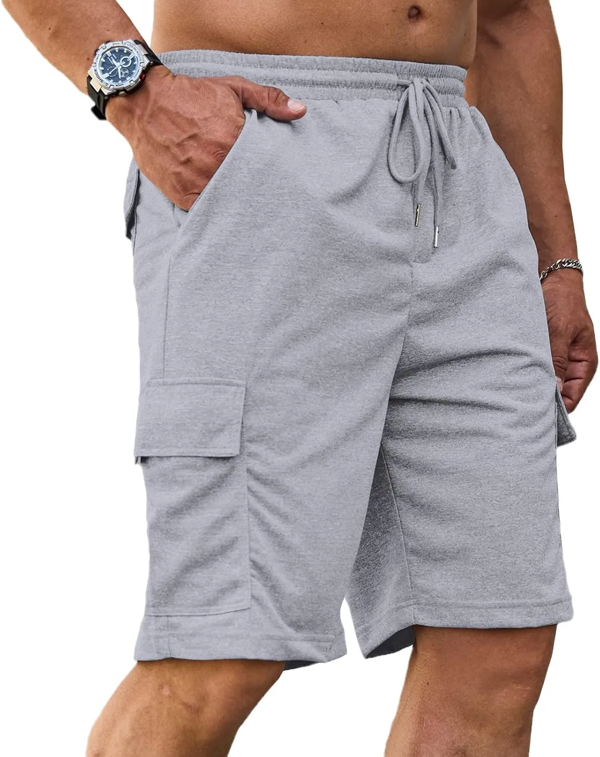 Men's Cargo Shorts Elastic Waist Outdoor Relaxed Fit Sport Shorts Jogger Lightweight Hiking Shorts with Pockets