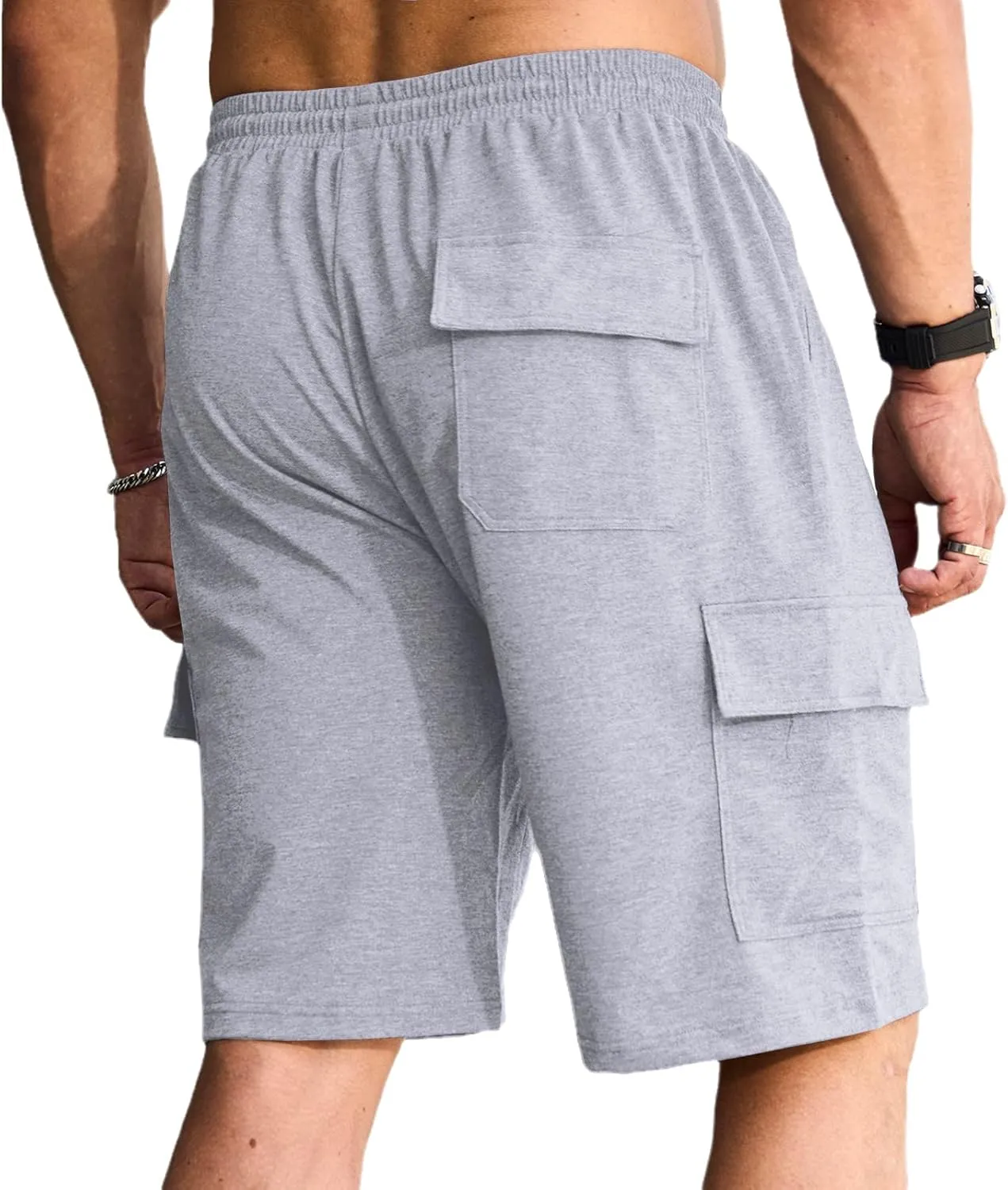 Men's Cargo Shorts Elastic Waist Outdoor Relaxed Fit Sport Shorts Jogger Lightweight Hiking Shorts with Pockets