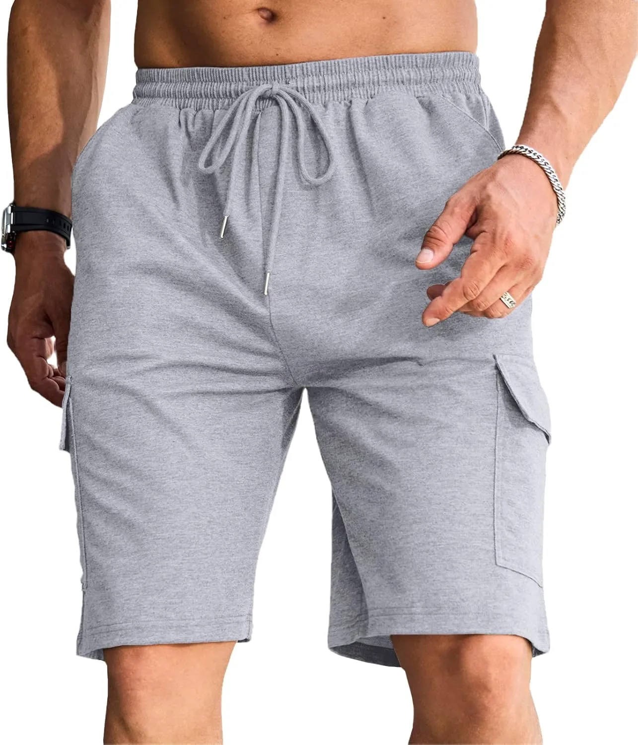 Men's Cargo Shorts Elastic Waist Outdoor Relaxed Fit Sport Shorts Jogger Lightweight Hiking Shorts with Pockets