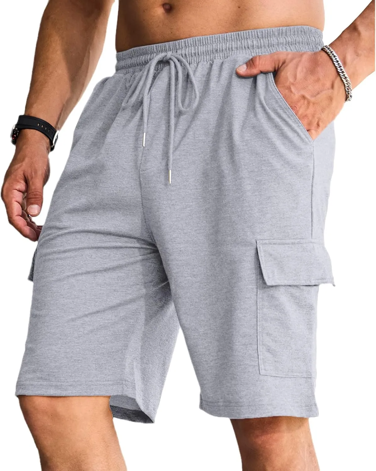 Men's Cargo Shorts Elastic Waist Outdoor Relaxed Fit Sport Shorts Jogger Lightweight Hiking Shorts with Pockets