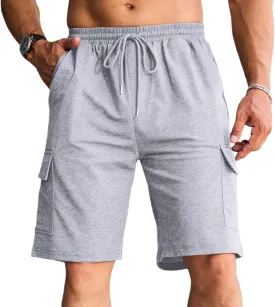 Men's Cargo Shorts Elastic Waist Outdoor Relaxed Fit Sport Shorts Jogger Lightweight Hiking Shorts with Pockets