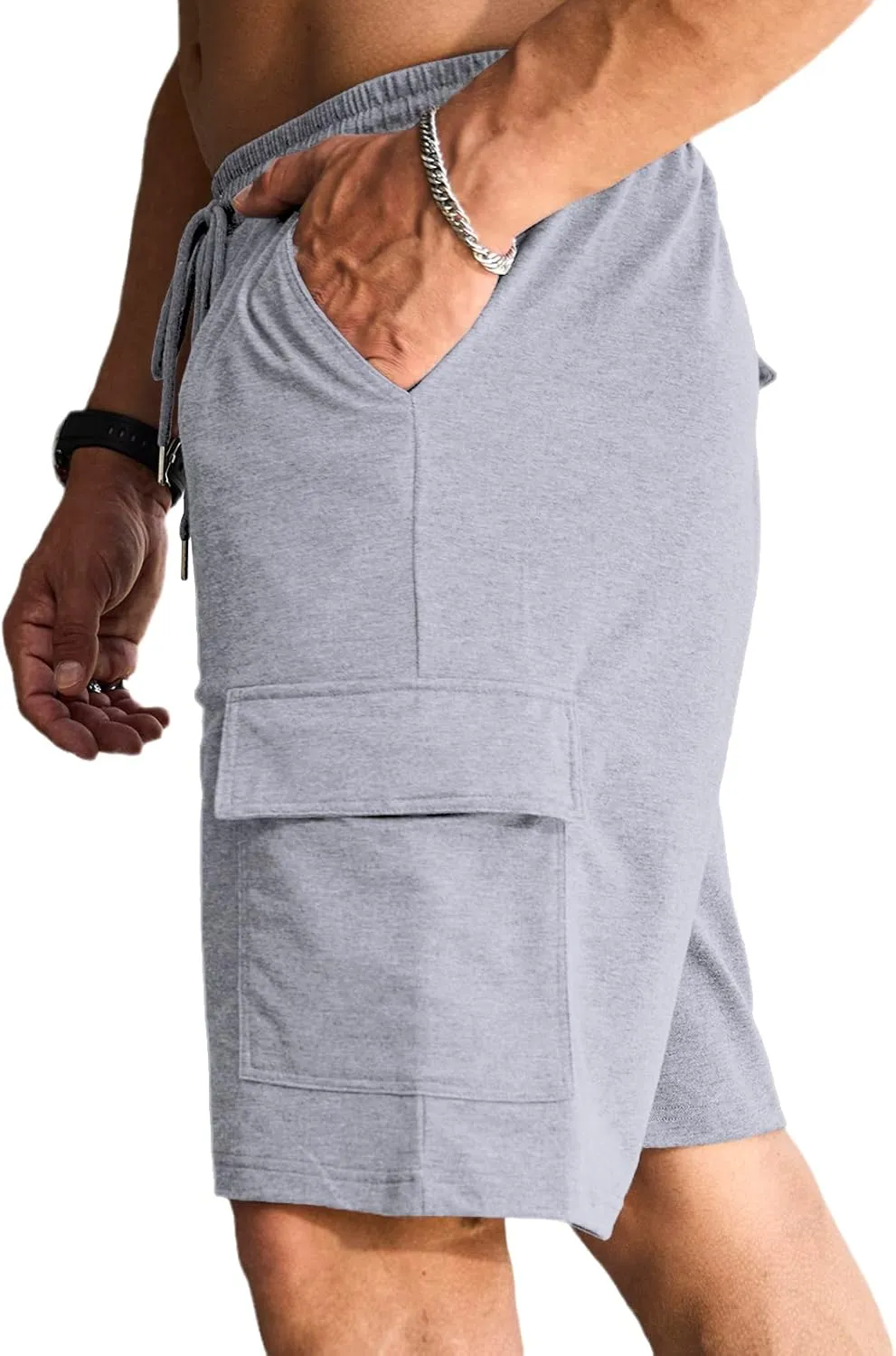 Men's Cargo Shorts Elastic Waist Outdoor Relaxed Fit Sport Shorts Jogger Lightweight Hiking Shorts with Pockets
