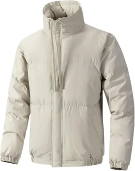 Men's Puffer Jacket Stand Collar Quilted Coat Windproof Down Jacket Zip up Insulated Jacket Warm Winter Coats