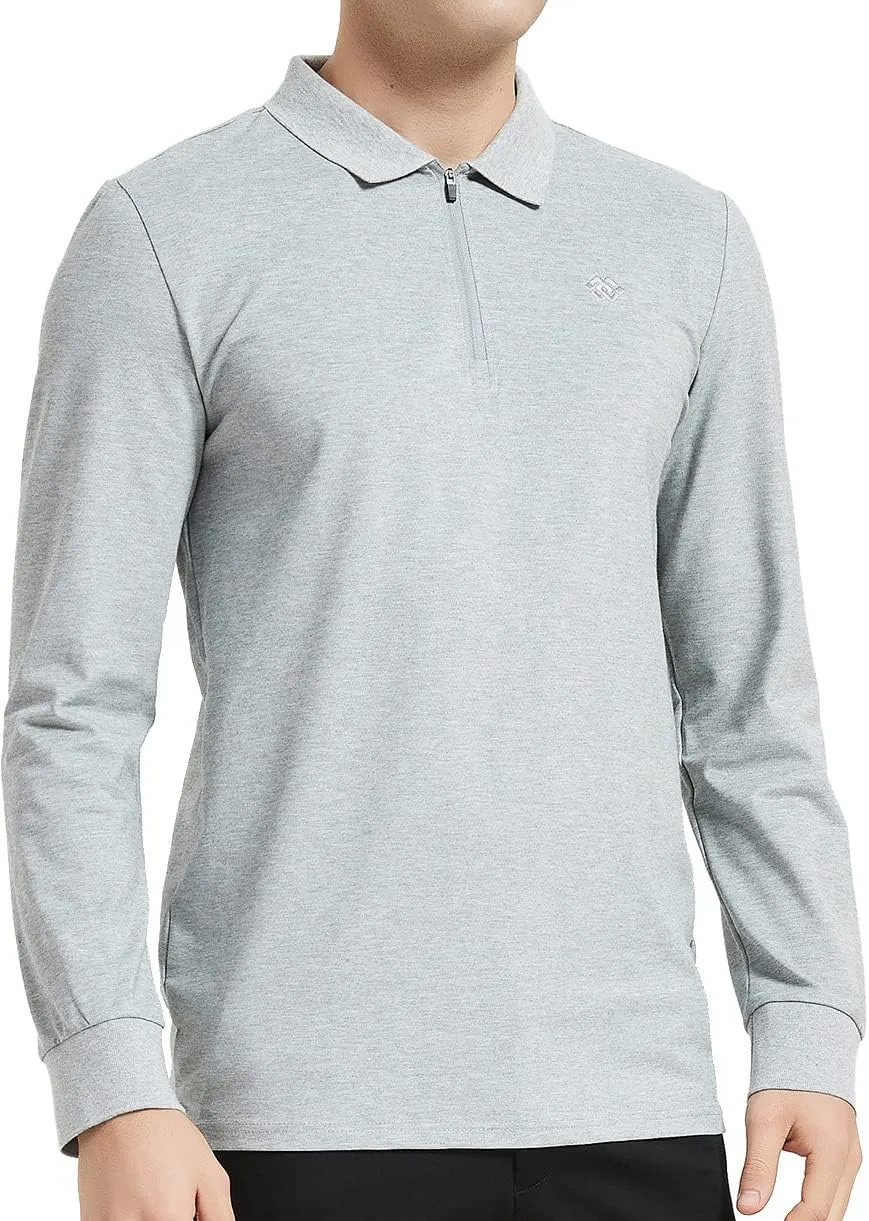 MoFiz Men's Long Sleeve Golf Shirt Quarter Zip Sport Polo Shirt Athletic Fit