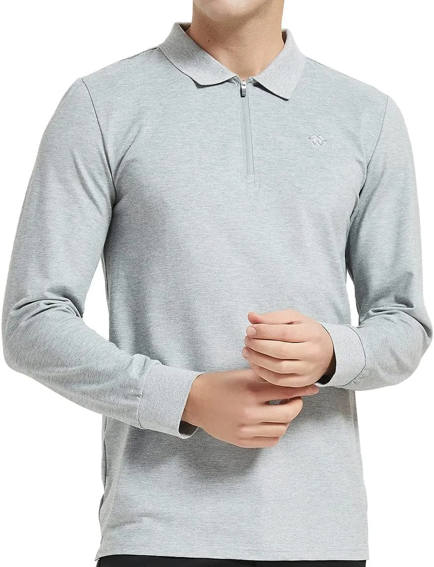 MoFiz Men's Long Sleeve Golf Shirt Quarter Zip Sport Polo Shirt Athletic Fit