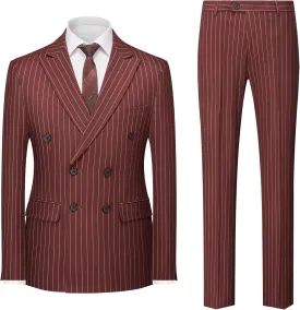 MOGU Mens Double Breasted Pinstripe Suit 2 Piece Slim Fit Tuxedo Formal Jacket and Pants for Business Wedding Prom