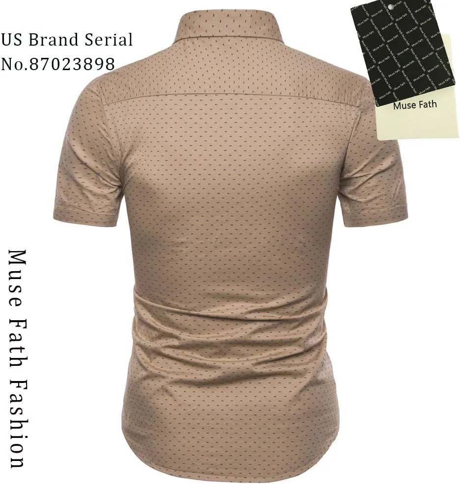 MUSE FATH Men's Printed Dress Shirt-Cotton Casual Short Sleeve Regular Fit Shirt