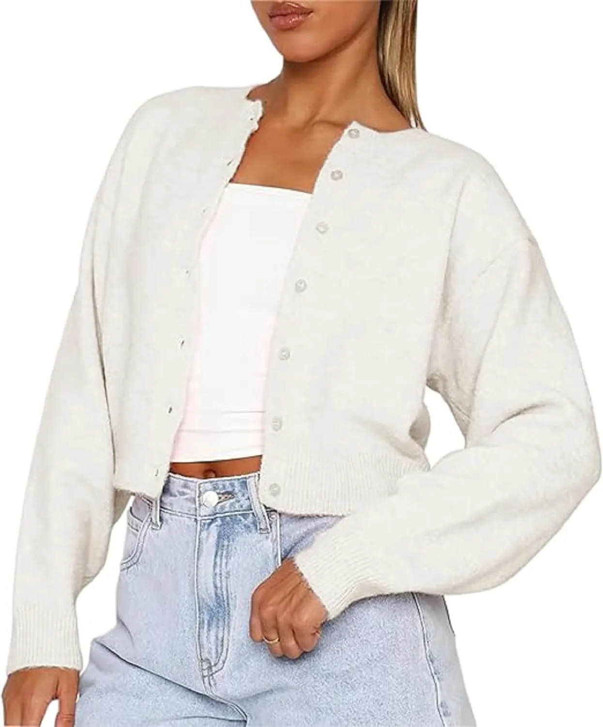 NUFIWI Women Y2k Knit Crop Cardigan Button Down Open Front Lightweight Shrug Sweater Long Sleeve Knitted Cropped Outwear