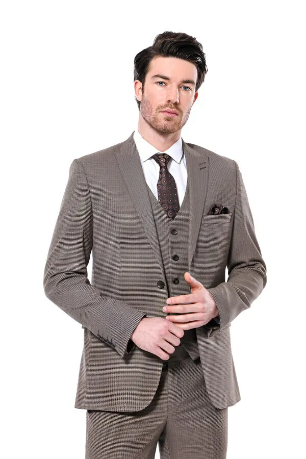 Patterned Slim Fit Light Brown Men Blazer - Wessi