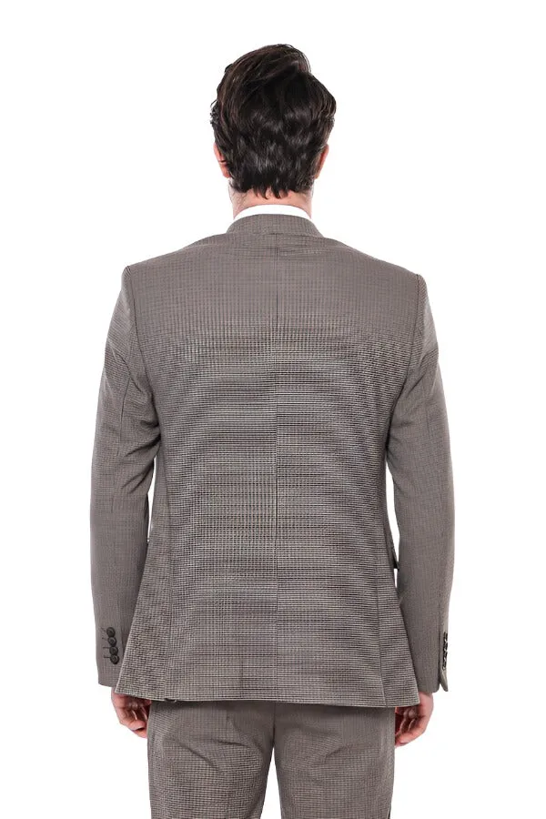 Patterned Slim Fit Light Brown Men Blazer - Wessi