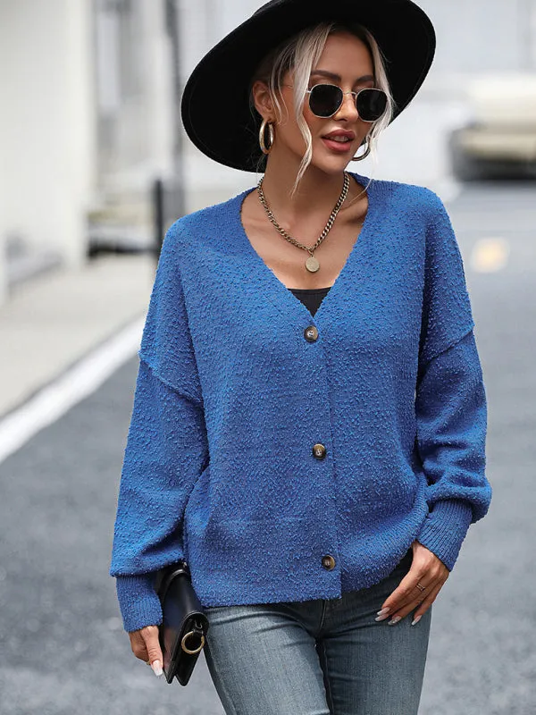 Penelope Women's V-Neck Button Solid Color Knitted Cardigan Women's Coat Sweater