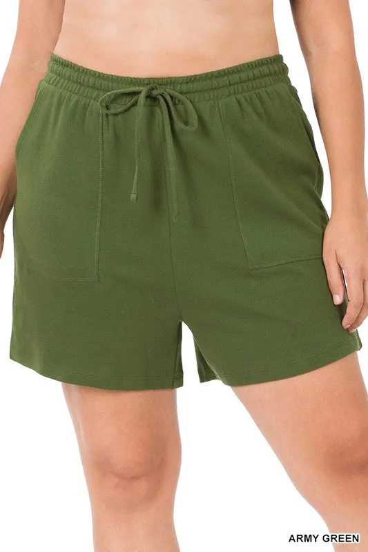 PLUS COTTON DRAWSTRING WAIST SHORTS