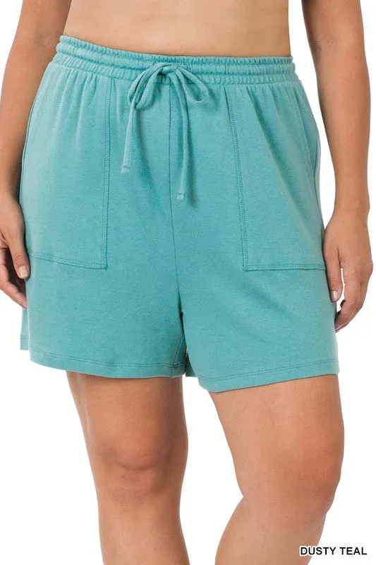 PLUS COTTON DRAWSTRING WAIST SHORTS