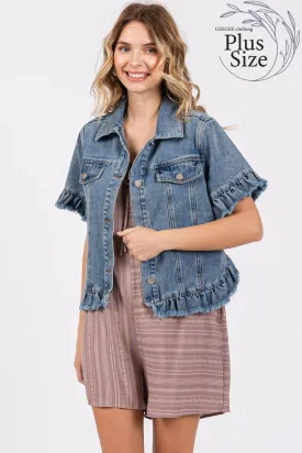 Plus Raw Edge Denim Jacket