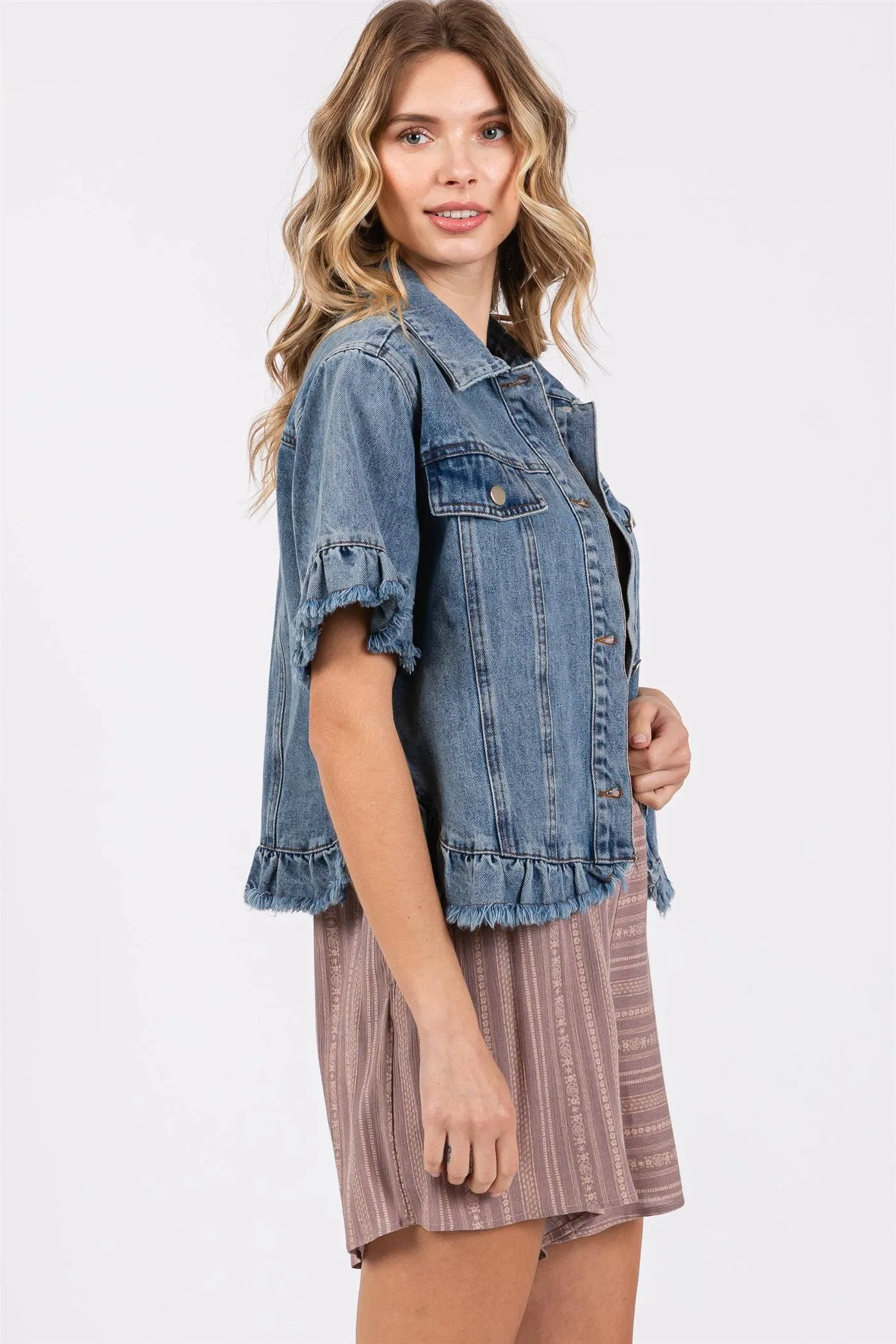 Plus Raw Edge Denim Jacket