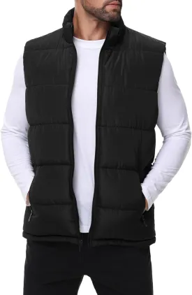 Polu Men's Water-Resistant Puffer Vest Sleeveless Jacket Stand Collar Zipper Winter Warm Outerwear with 3 Pockets