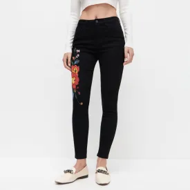 resvrd jet black floral stretchable ladies jeans