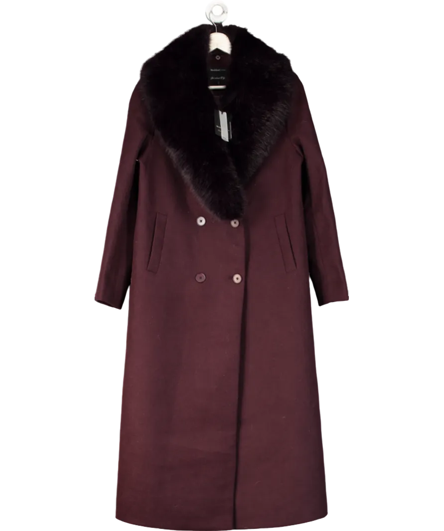 River Island Purple Faux Fur Collar Double Breasted Coat UK 8
