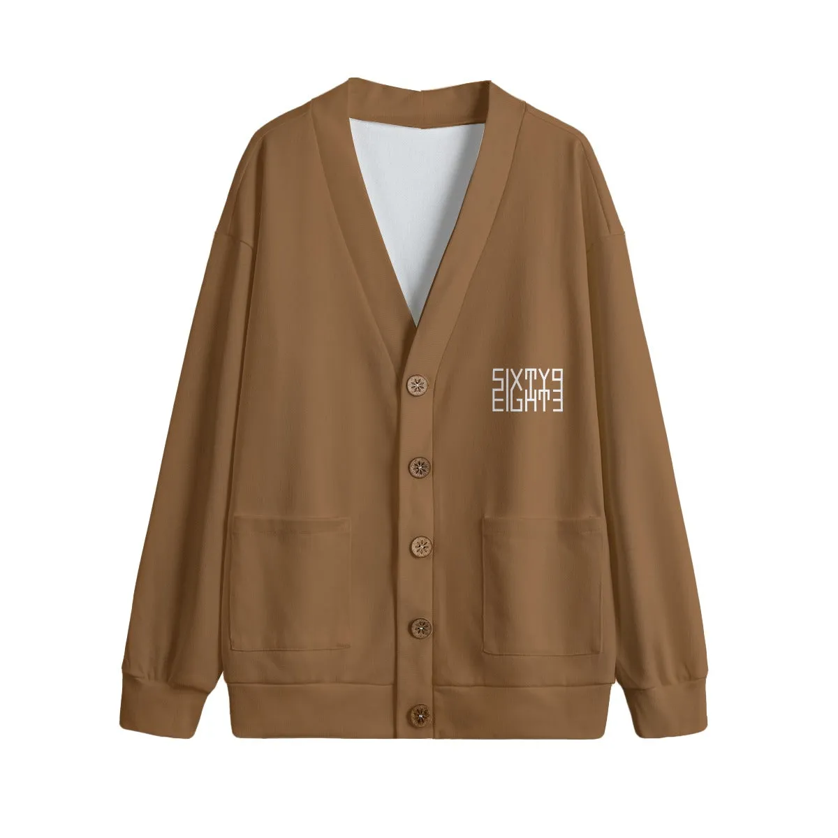 Sixty Eight 93 Logo White Chocolate Unisex V-Neck Knitted Fleece Cardigan