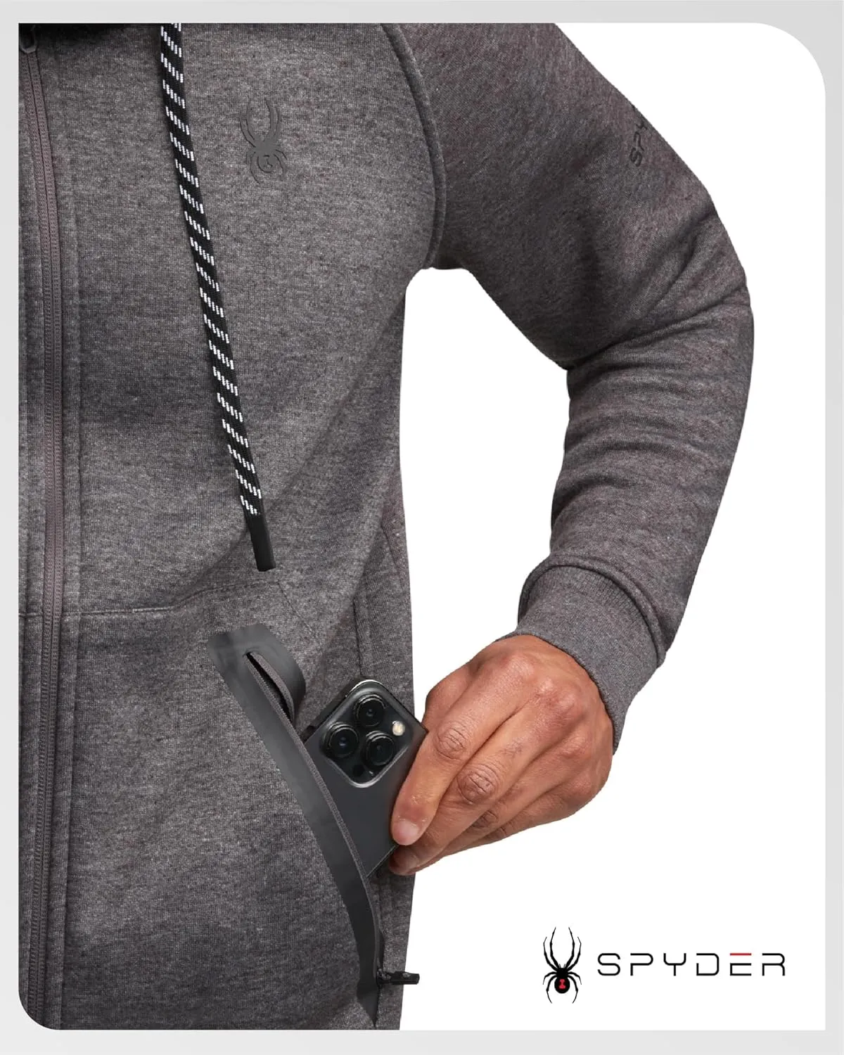 Spyder Mens Zip Up Hoodie - UPF30  Super Soft Fleece Sweatshirt, Warm Athletic Hoodies for Men with Secure Zip Pockets (S-XL)