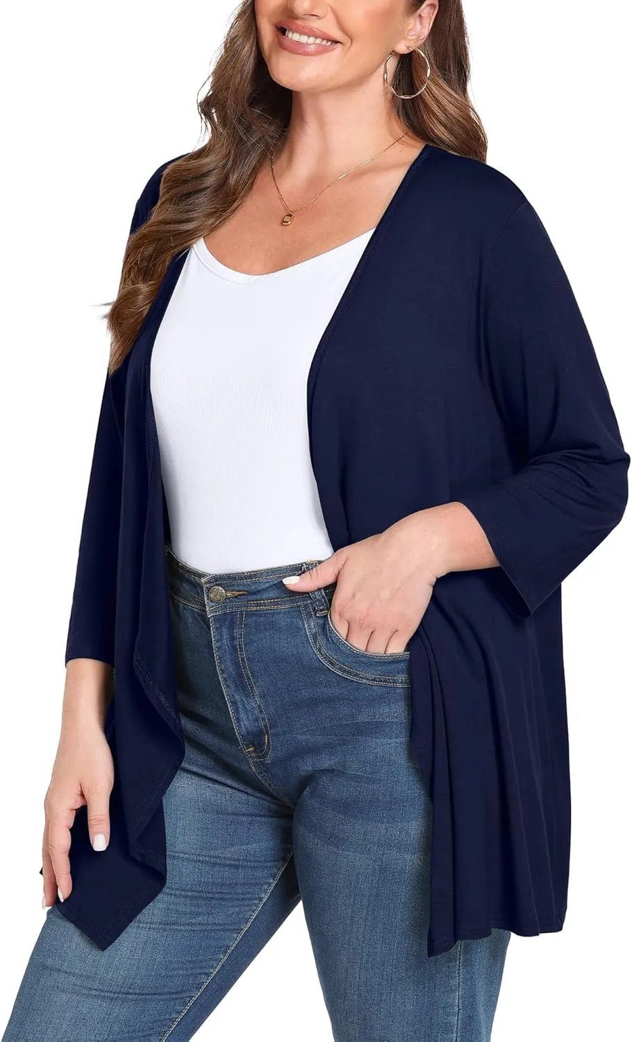 TIANZHU Women Cardigan Lightweight 3/4 Sleeve Casual Open Front Light Cardigan Drape Duster Sweaters