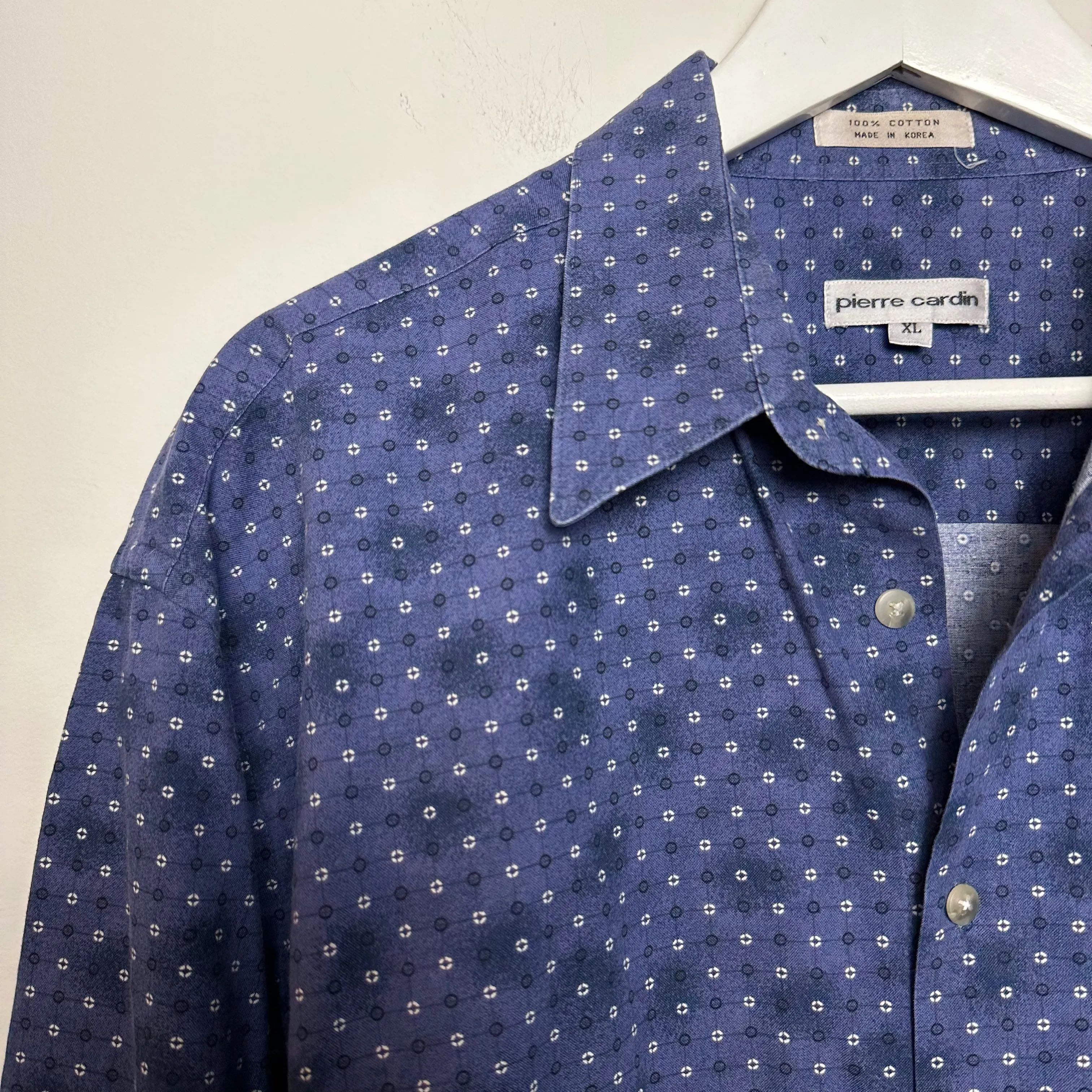 Vintage 90s Pierre Cardin Button Down Collared Shirt Blue Geometric Cotton XL