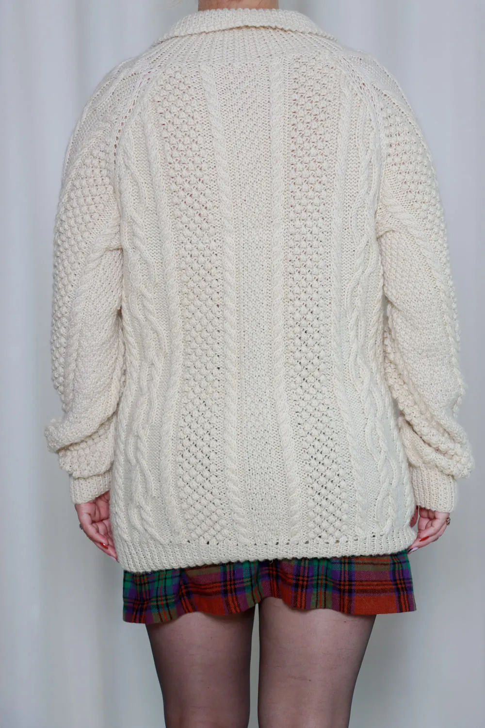 Vintage Beige Knitted Cable Cardigan Size L/XL
