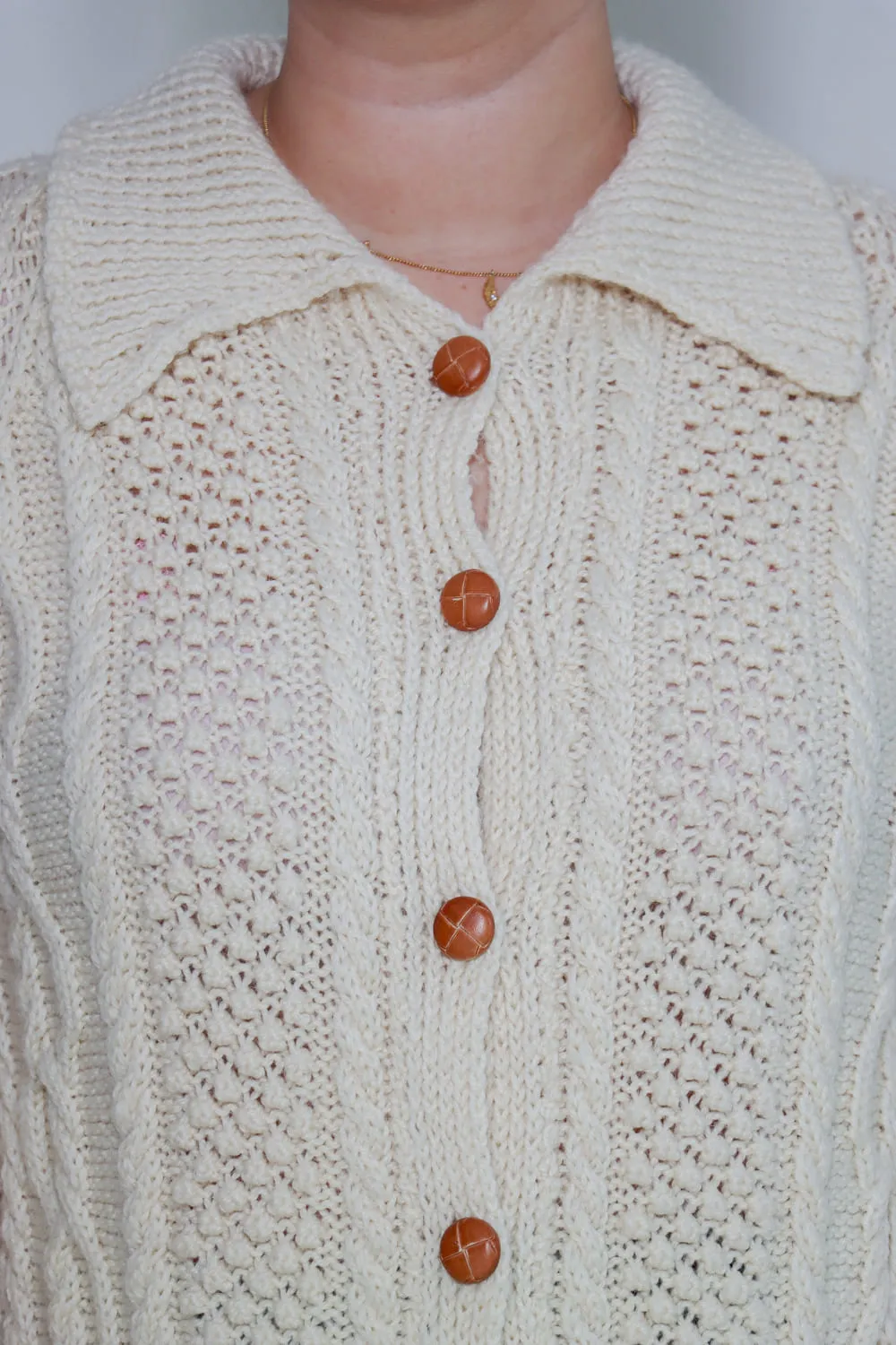 Vintage Beige Knitted Cable Cardigan Size L/XL