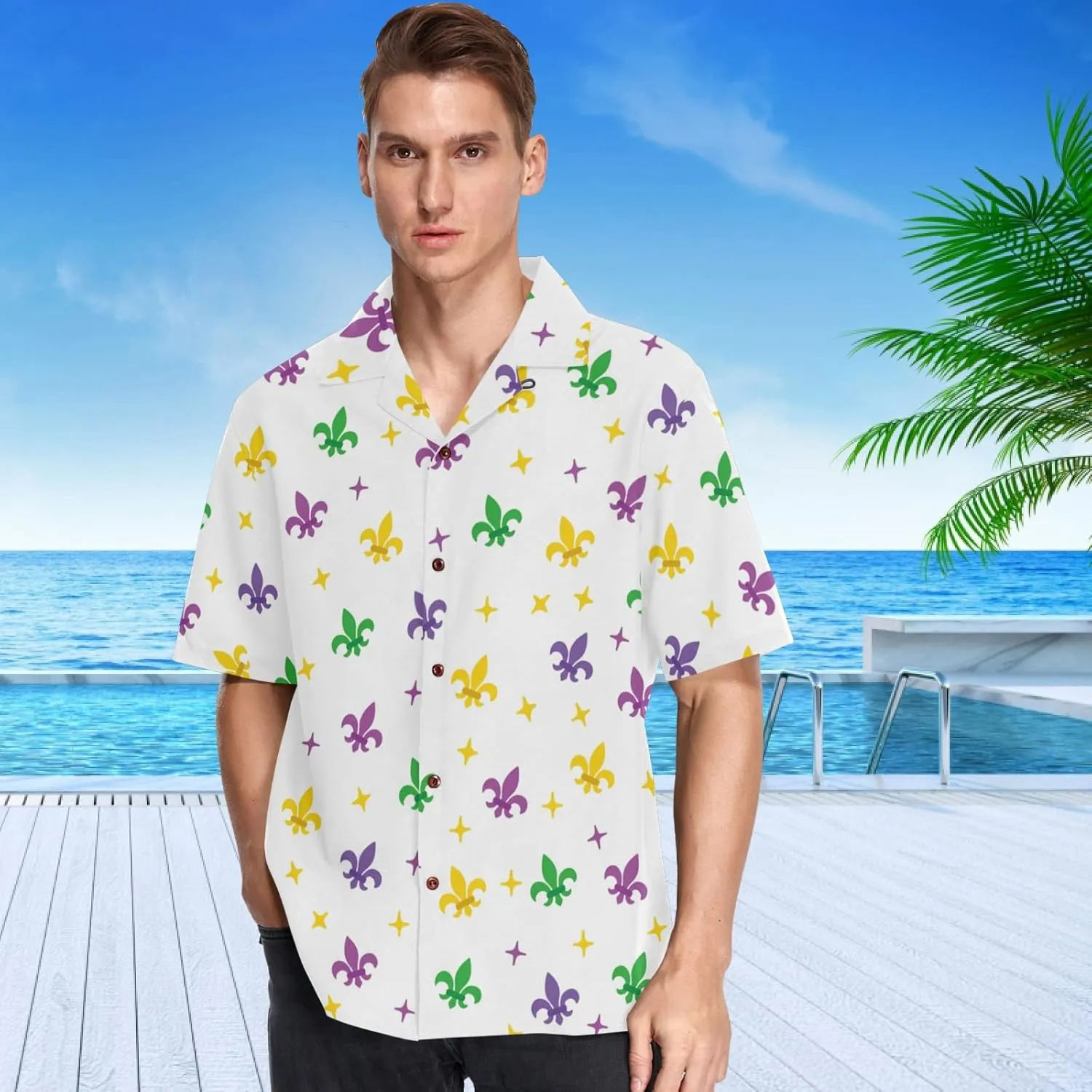 visesunny Mens Casual Button Down Short Sleeve Hawaiian Shirt Aloha Shirt