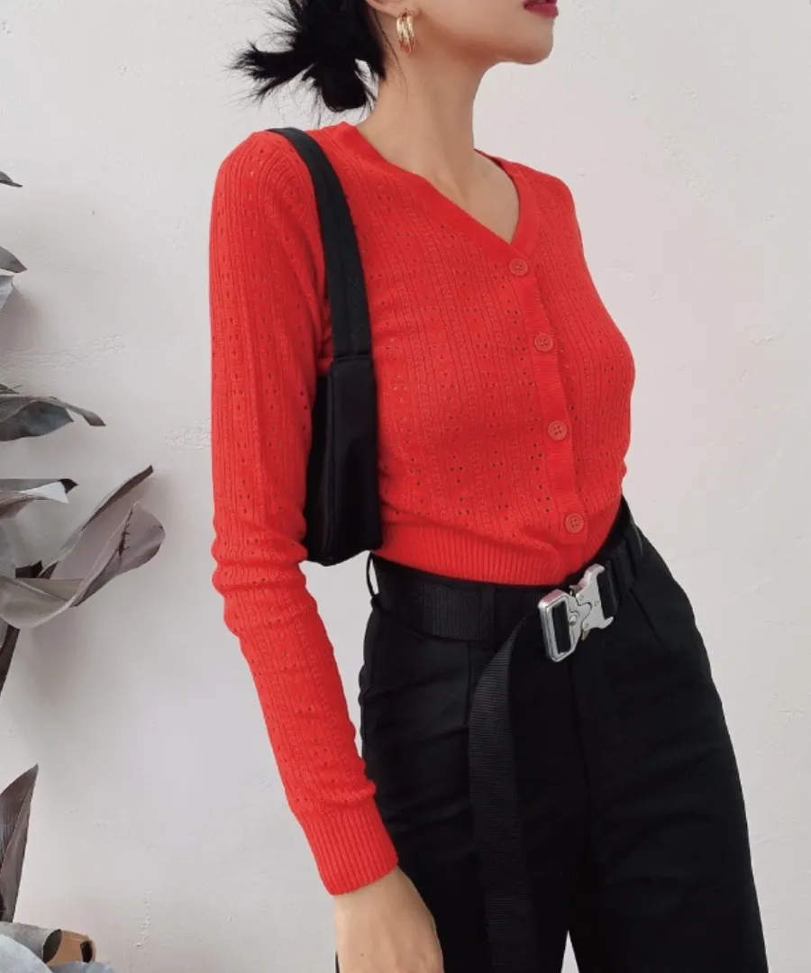 Wolfie Knit Cardigan In Red