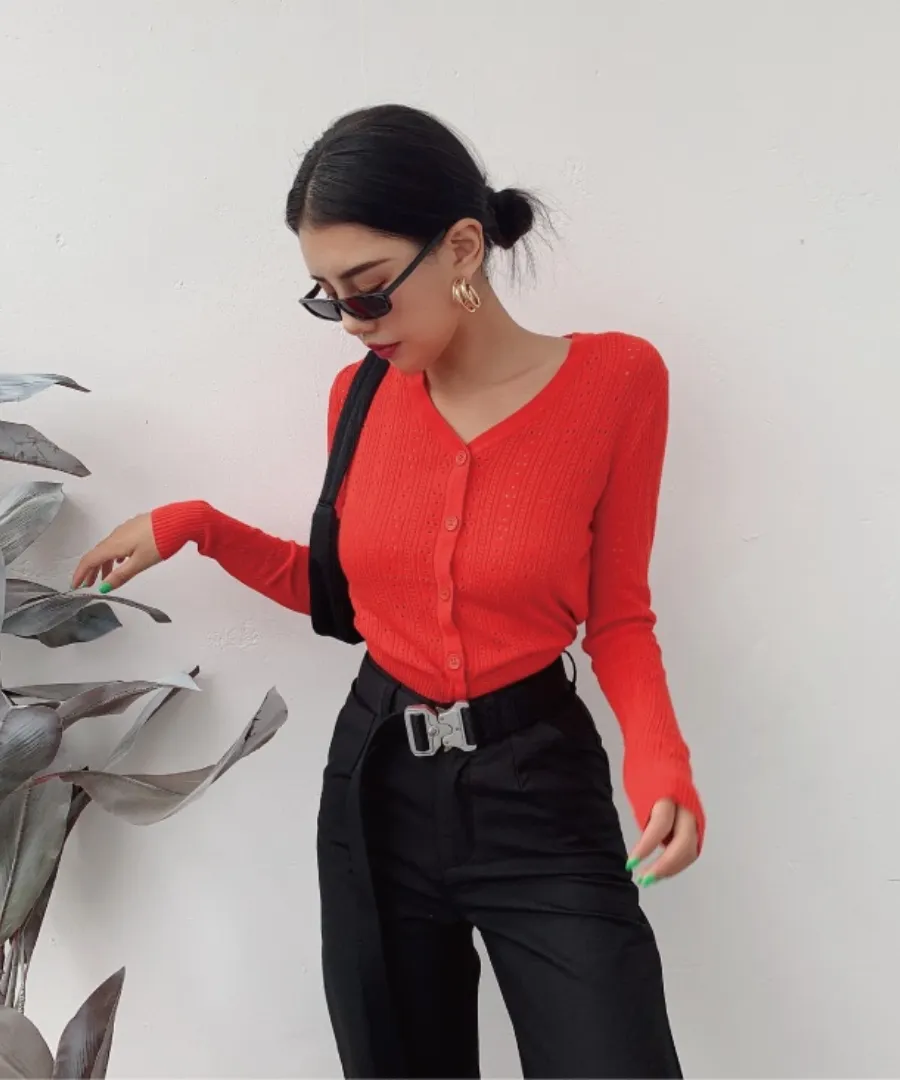 Wolfie Knit Cardigan In Red
