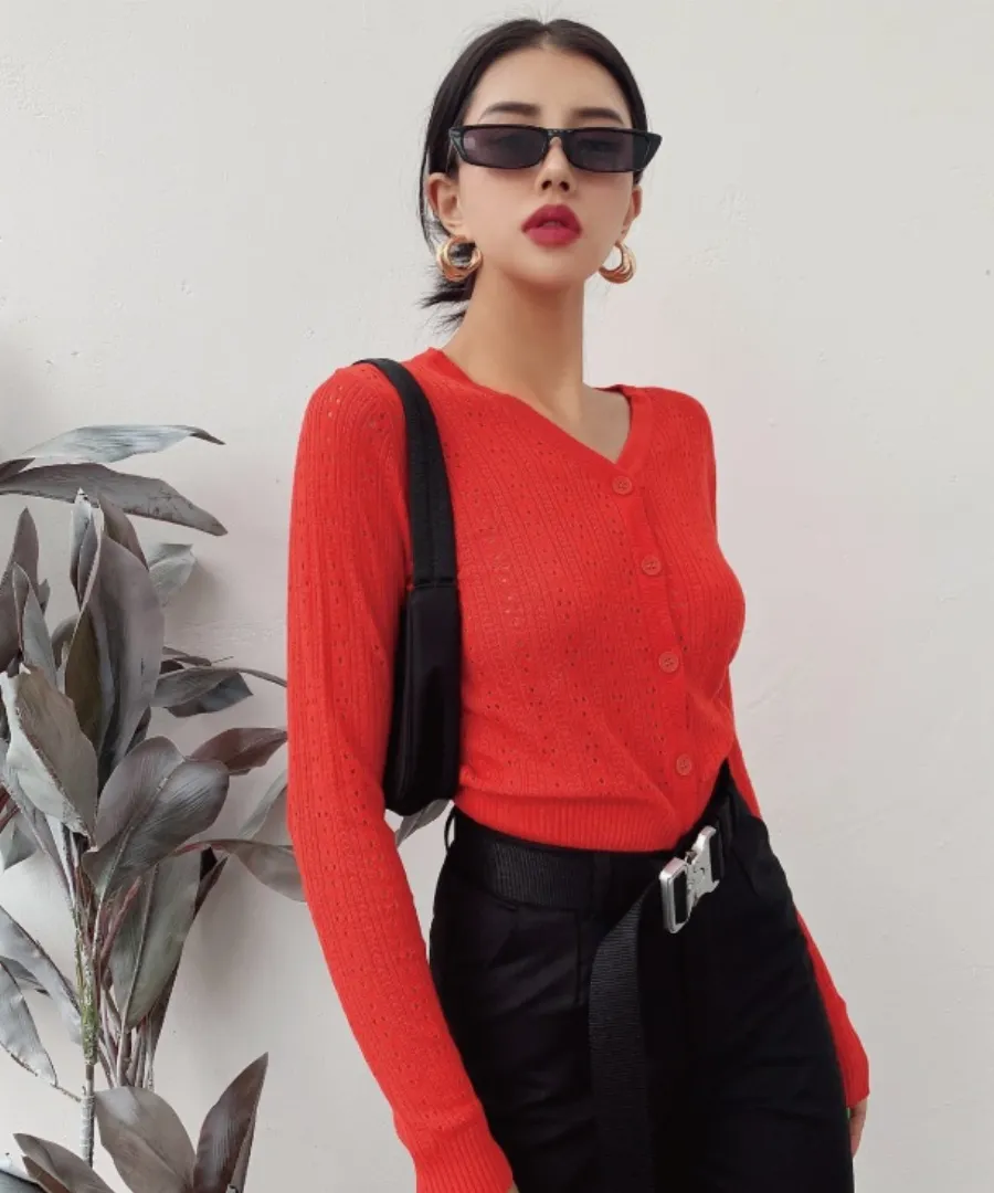 Wolfie Knit Cardigan In Red