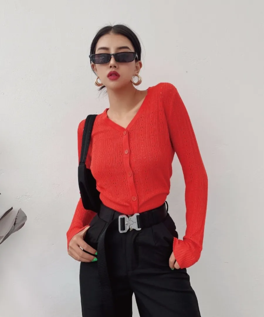 Wolfie Knit Cardigan In Red