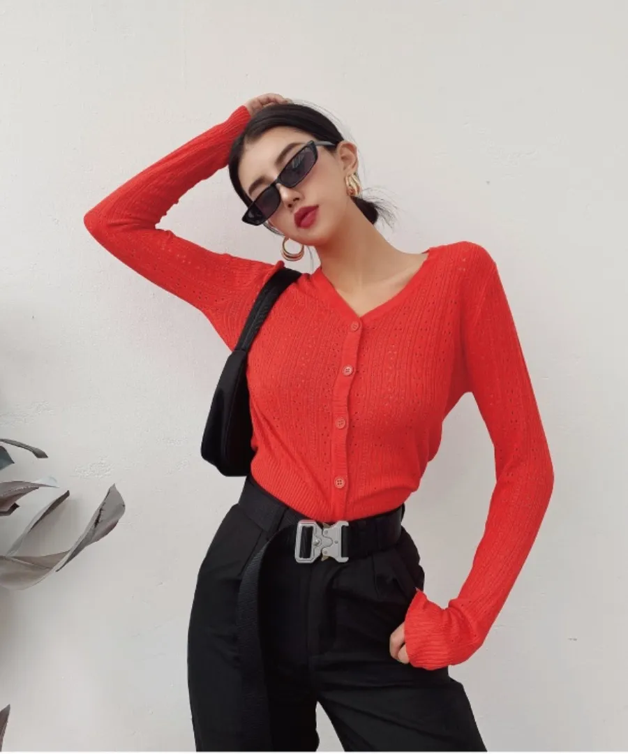Wolfie Knit Cardigan In Red