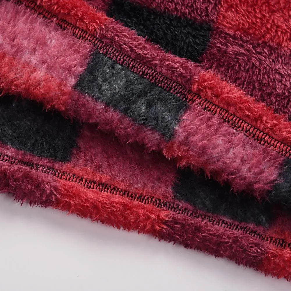 Women faux fur sweatshirt plaid camouflage quarter zip pullover