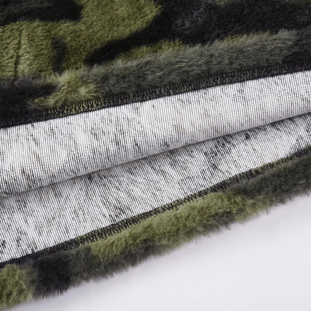 Women faux fur sweatshirt plaid camouflage quarter zip pullover