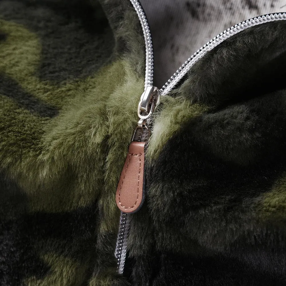 Women faux fur sweatshirt plaid camouflage quarter zip pullover