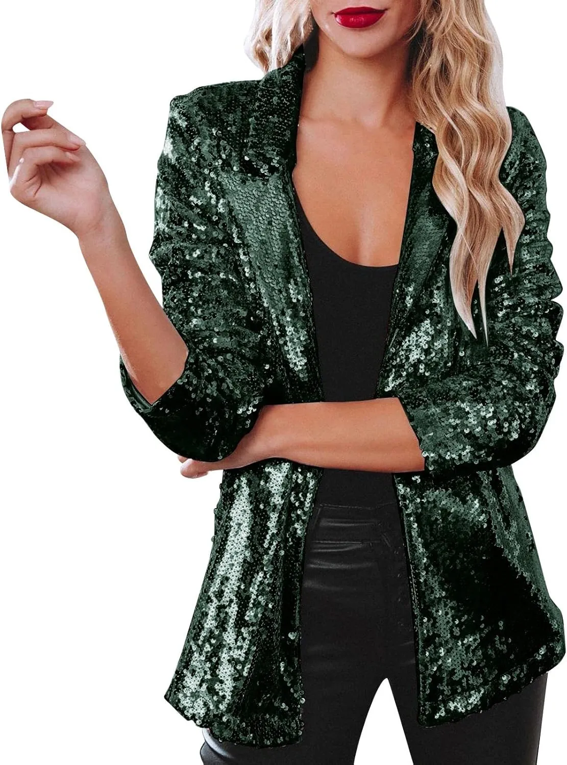 Women Sequins Blazer Sequin Jacket Casual Long Sleeve Glitter Party Shiny Lapel Coat Jacket Women Plus Size